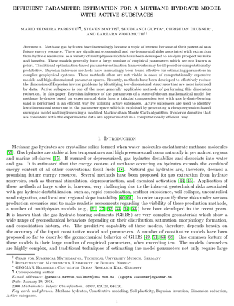 Preprint: Efficient parameter estimation for a methane hydrate model with active subspaces